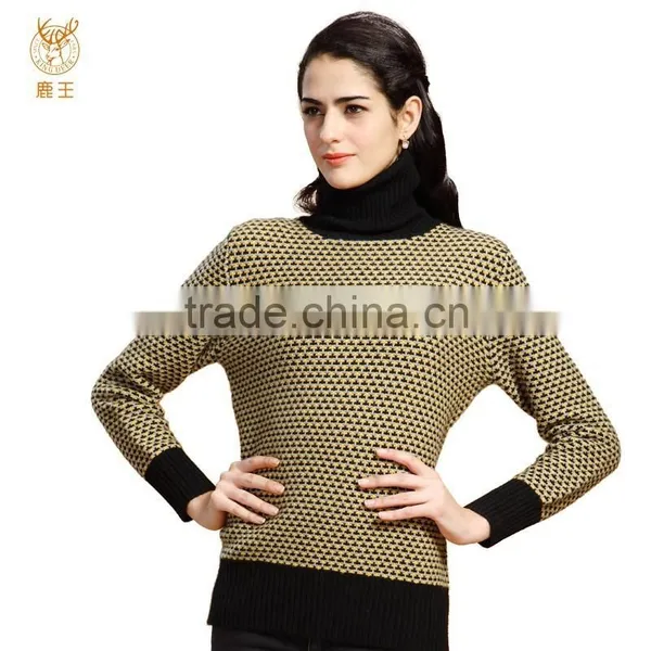 Women Jacquard Knitting Cashmere Sweater, Ladies Delicate Black Neck Sweater photo-2