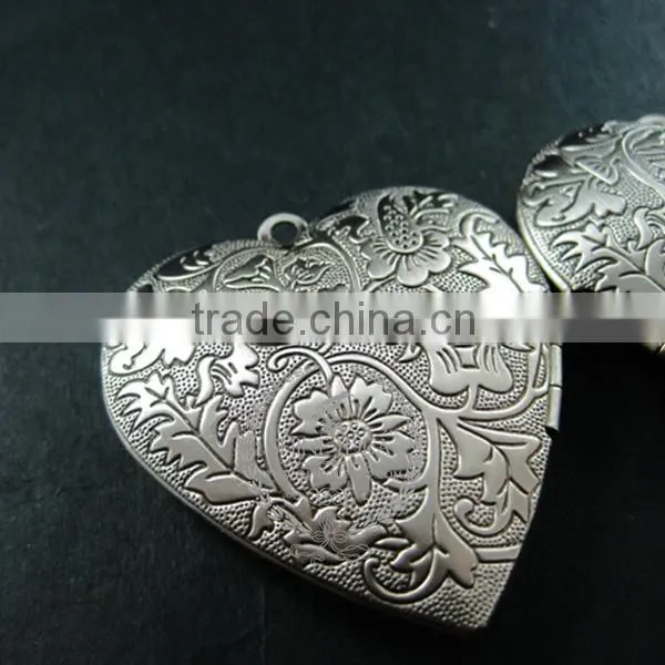 40mm Vintage Style Antiqued Silver Flower Engraved Heart Shape Photo Locket Pendant Charm DIY Supplies 1133006 photo-4
