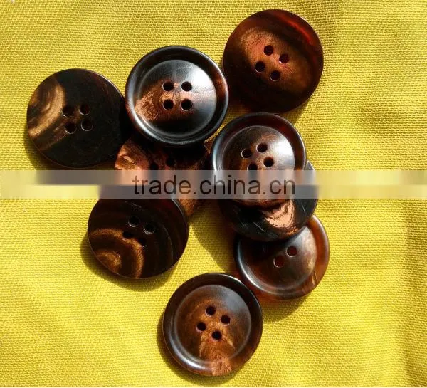 4 Holes 36L(23MM) Real Dye Brown Color Buffalo Horn Button for Suit Coat With Rim photo-2
