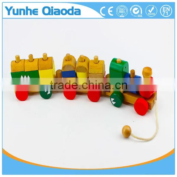Wood Puzzle Train Toys Geometric Building Blocks Education Gift photo-2