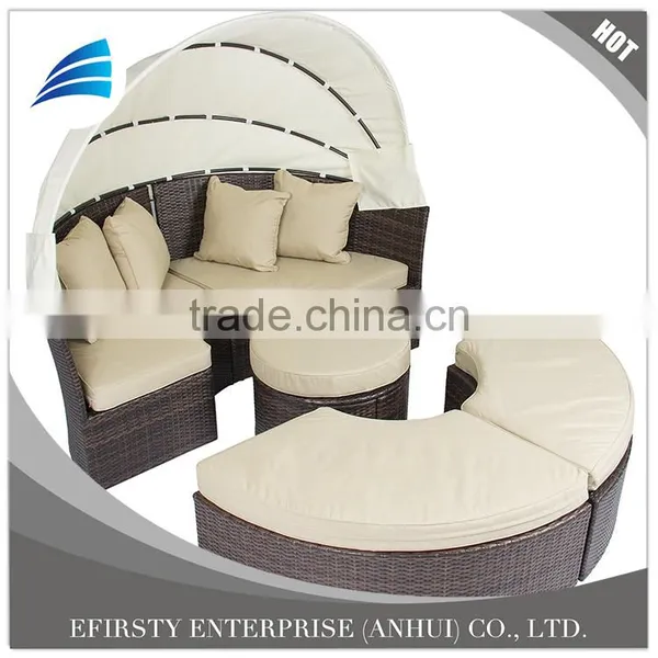 Outdoor Patio Rattan Wicker Sofa Bed Round Retractable Canopy Daybed photo-2