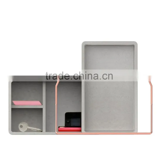 Multifunctional Metal Rack 3 Compartments Divided Rectangle Concrete Container photo-2