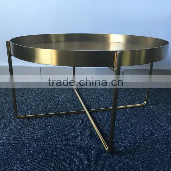 Round Shape Metal Iron Gold Color Folding End Side Table photo-2