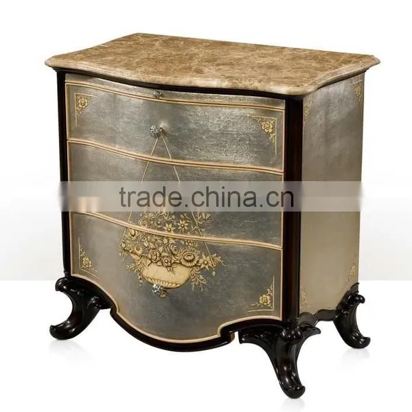 Royal Elegant English Style Victorian Silver Floral Painted Solid Wood Crown Bed With Matching Bedroom Items BF12-05244a photo-3