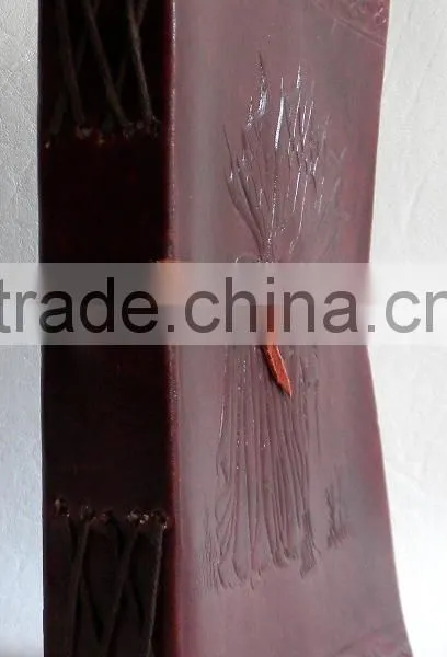 Handmade Genuine Embossed Lady Under Tree Strap Closure Leather Notebook photo-2