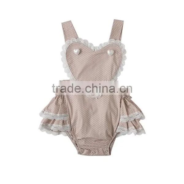 2017 New Style Baby Clothes Heart Polk Dots Romper Baby Bodysuit Wholesale Girls photo-3