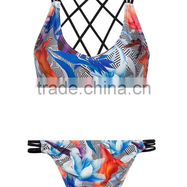 Ladies Fashion Print and Cross Strap Bikini photo-2