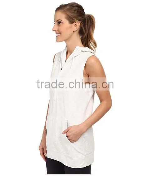 Women Vest Waistcoats With Hooded Sleeveless Half-zip Hoodie White and Gray Color