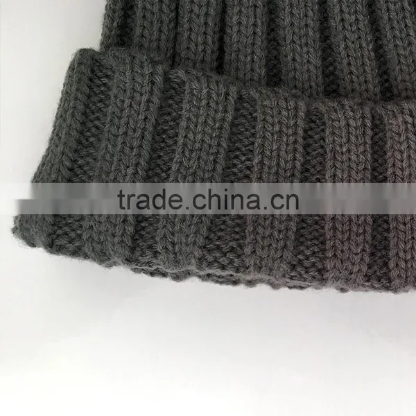Myfur Dark Grey Knitting Hat for Adults With Real Fox Fur Pompom photo-3
