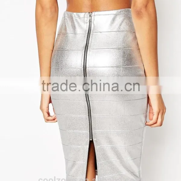 Hot Selling Metallic Foil Sexy Bodycon Pencil Skirt Design Lady Skirt photo-4