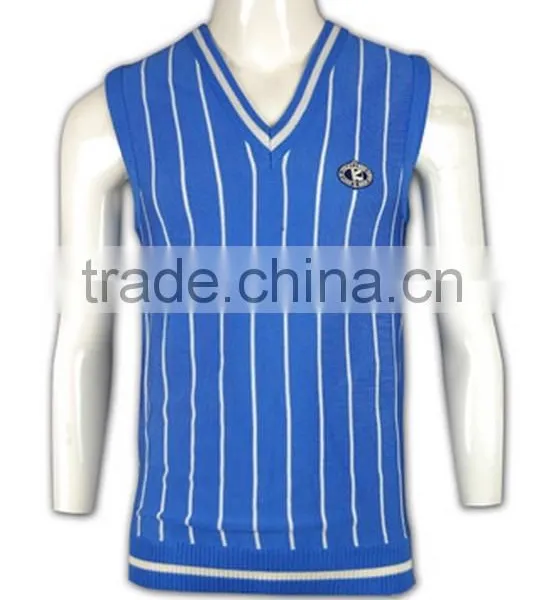 ISO9001/BSCI Manufature Blue 100% Cotton Embroidery Pattern Knitted Vests photo-2