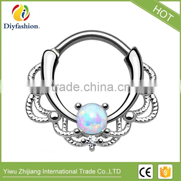 Most Popular Titanium and Copper Opal Stone Wave Shape Nipple Nose Ring for Unisex photo-2