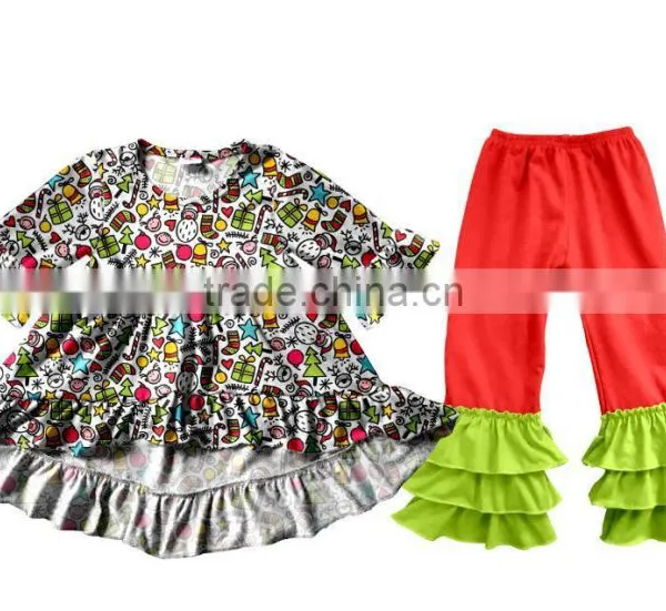 Hot Sale Christmas Boutique Children Lovely Ruffle Clothes Sets New Design Wholesale Girl's Outfits Usa photo-3