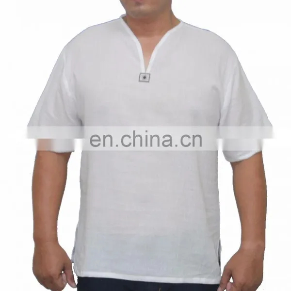 Men's V-Neck T-Shirt 100% Cotton Thai Hippie Shirt Beach Yoga Top photo-4