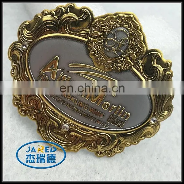 Gold and Silver Metal Crafts Aluminum Wine Label With Customized Design