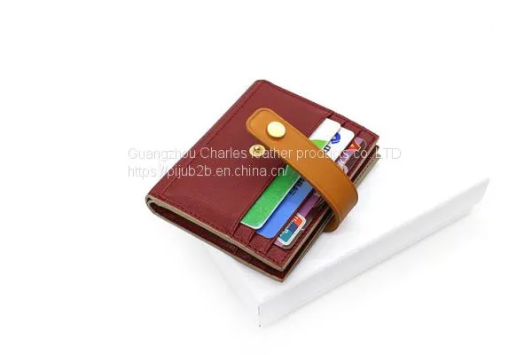 Custom Goatskin Buckle Ladies Purse Card Bag Hit Color Multi-card Leather Small Wallet photo-4