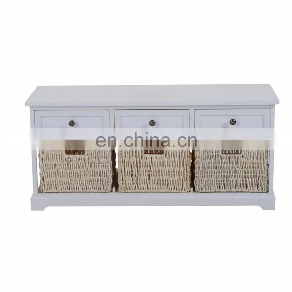 Indoor Wooden Long Storage Soft Bench With 3 Drawers photo-5