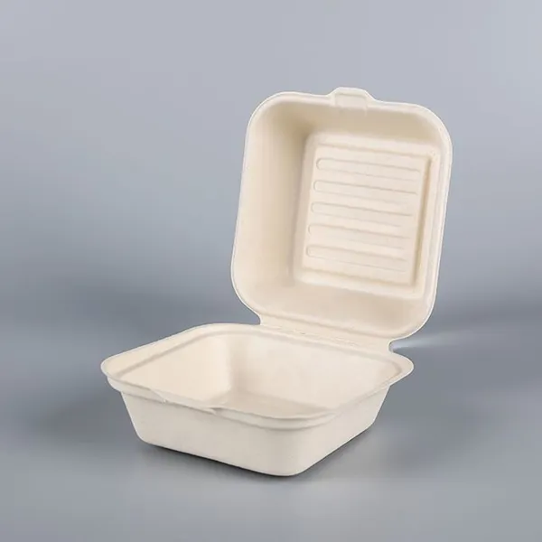 450ml Sugarcane Bagasse Biodegradable 6 Inch Clamshell Hamburg To Go Burger Box Packaging Custom Paper photo-5