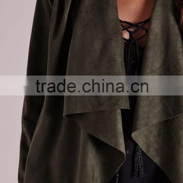 2015 Women Winter Short Waterfall Faux Suede Jacket photo-6