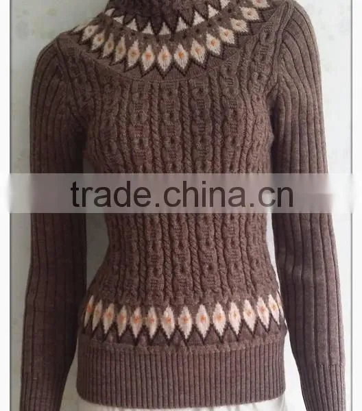 100% Wool Knitting Wear Long Sleeve Turtleneck Vintage Stretch Braid Women Sweater photo-3
