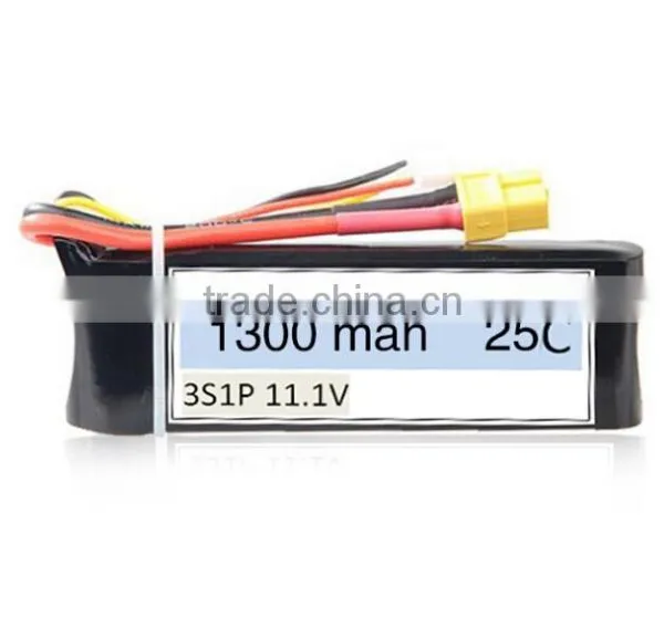 High Rate RC Rechargeable Lithium Polymer Battery Pack 11.1V 1300mAh 3S Continuous 25C