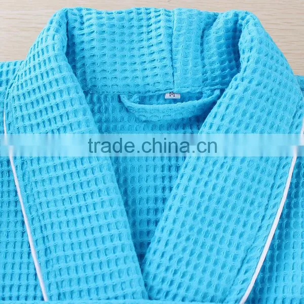 Wholesale Unisex Nightgowns Blue Cotton Waffle Bathrobes for Hotel photo-3