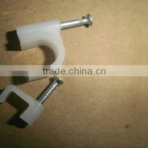 Supply 14mm white square nail cable clip with nail