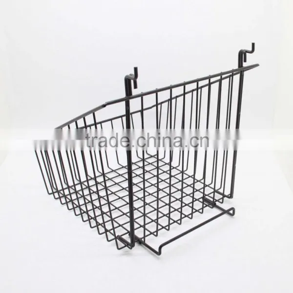 Fixture Displays Black 12" x 12" Metal Gridwall Slatwall Basket w/ Hooks photo-4