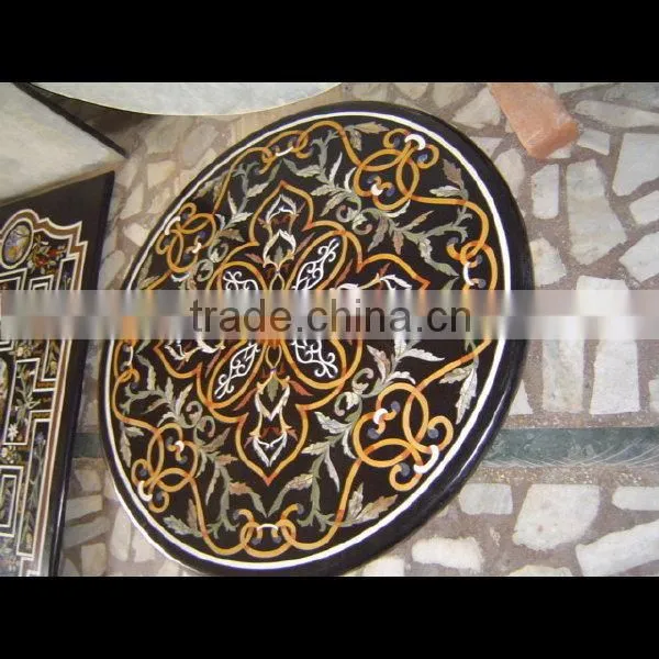 Pietra Dura Marble Inlay Dining Table Top, Marble Inlay Table Tops