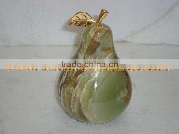 PAKISTAN SUPPLIER Natural Color KITCHEN AND DINING DECORATION ONYX PEAR WITH BRASS LEAF HANDICRAFTS photo-5
