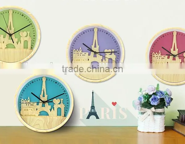 Fashion 10" Wood Color Clock With Iron Tower Shape, Creative Mute Wall Clock For Decoration photo-6