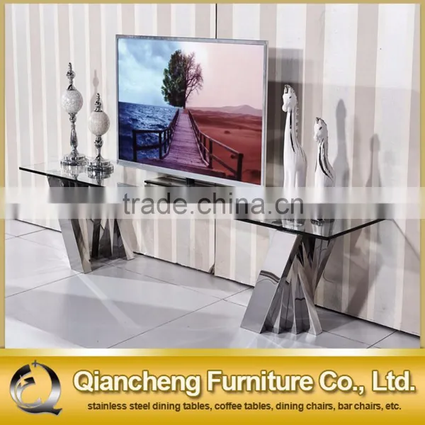 Fancy Design tv Stand Clear Glass Top With Silver Base photo-3