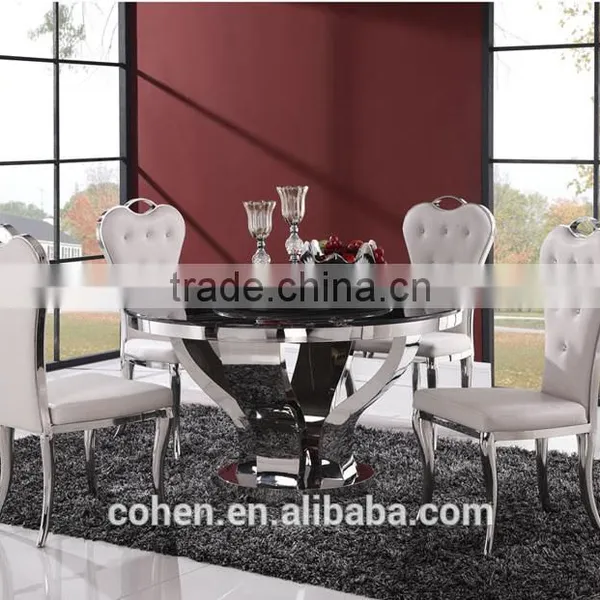 AH6603 Modern Round Rotation Stainless Steel Dining Table With Marble Top photo-2