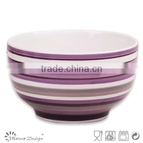 Stripe Hand Painted Ceramic Food Bowl photo-6