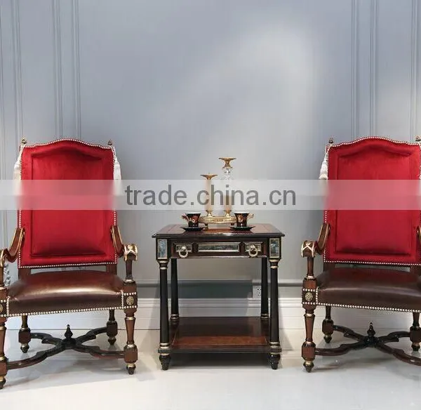 Retro Vintage French Louis Style Golden Framed Solid Wood Armchair With Leather Upholstery BF12-05274b photo-2