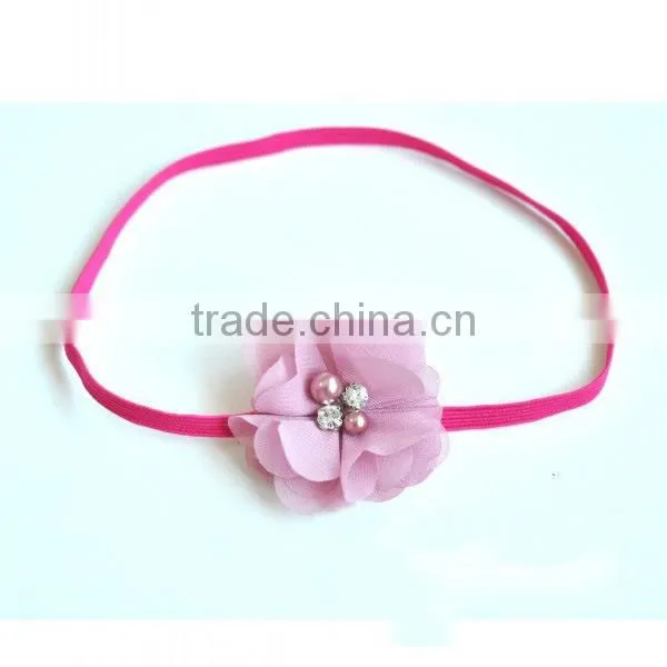 Handmade Chiffon Flower Hairbands With Pearl Beads Center photo-4