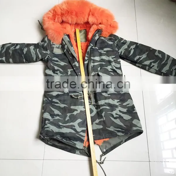 CX-G-P-03B Fashionable Women Winter Real Rex Rabbit Fur Lined 2016 New Latest Ladies Fox Fur Hooded Wholesale Parka Jacket photo-6