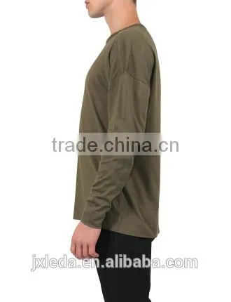 Soft Comfort Stretch Men's Standard Long Sleeve Drip Shoulder Solid Color Crew Neckline Tees photo-2