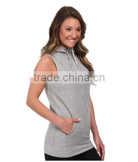 Women Vest Waistcoats With Hooded Sleeveless Half-zip Hoodie White and Gray Color photo-4