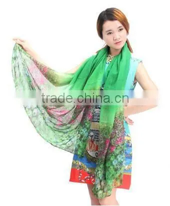 Fashion Women Chiffon Scarf Floral Print Drive Travel Shawl Beach Style Slik Wrap Pashmina photo-5