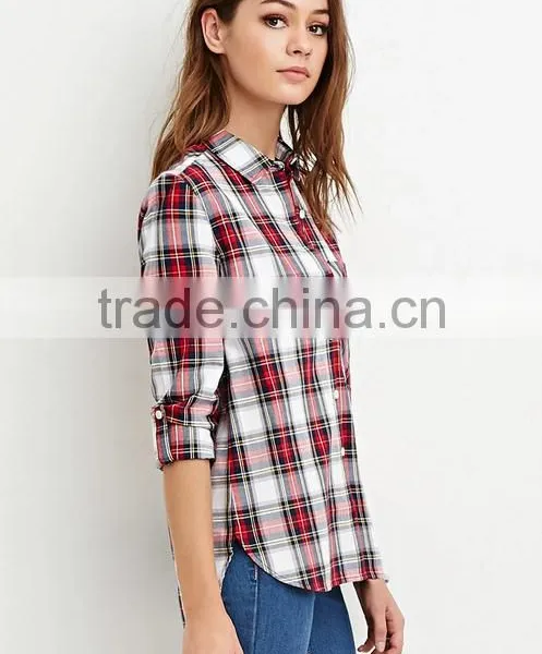 New Style Women Plaid Casual Shirt Cheap Women Blouse photo-3
