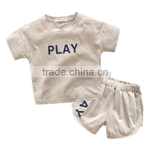 Wholesales Summer Cotton Short Sleeve Kids t Shirt With Pants Set photo-2
