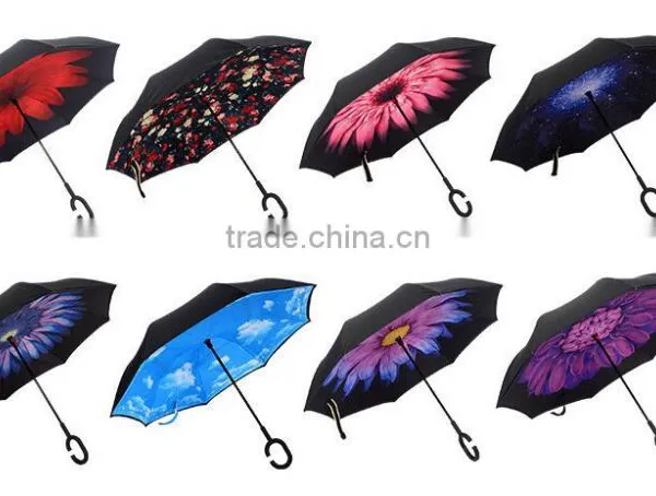New Product 23 Inch 8 Ribs Double Layer C Handle Umbrella Reverse photo-3