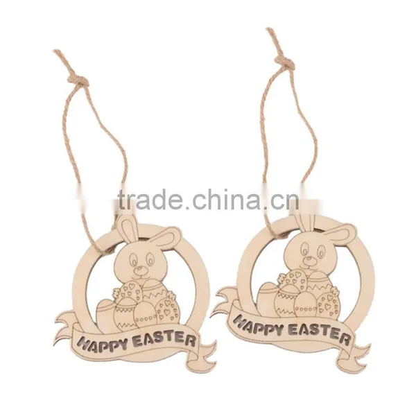 New Arrival Wood Cut Happy Easter Rabbit Wooden Tag Embellishment With String photo-3
