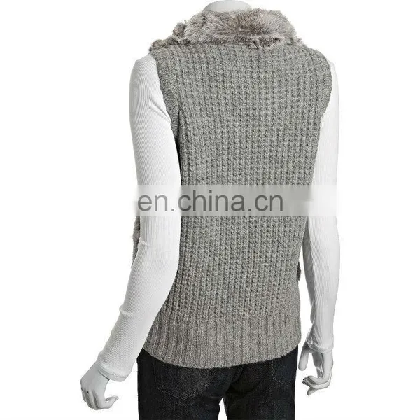 Cutting Genuine Rabbit Fur Knit,zip Front Vest /dyed Gray photo-4