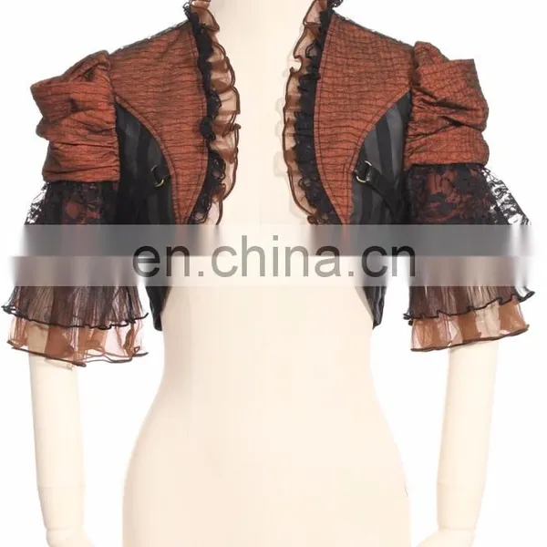 Steampunk Style Crop Top Jacket With Fluonce Layered Sleeves