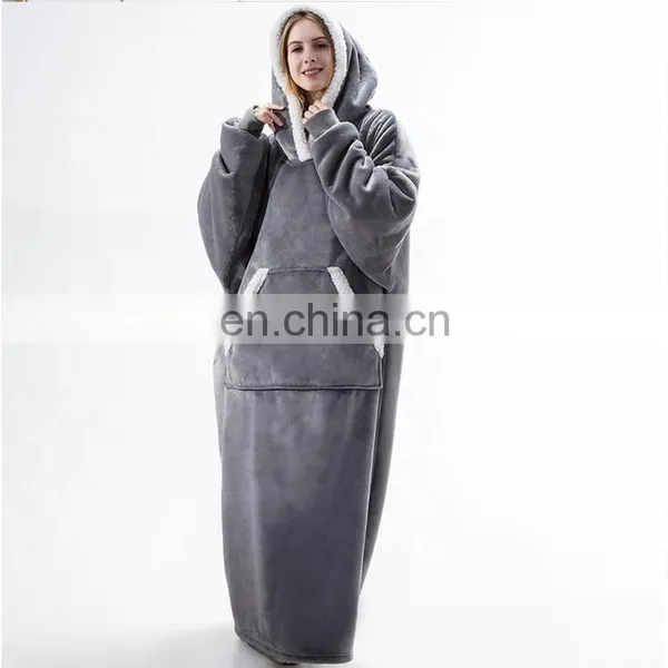 Elaborate Design Super Soft Double Sided Durable Wearable Sherpa Blanket Hoodie For Men Women Children photo-2