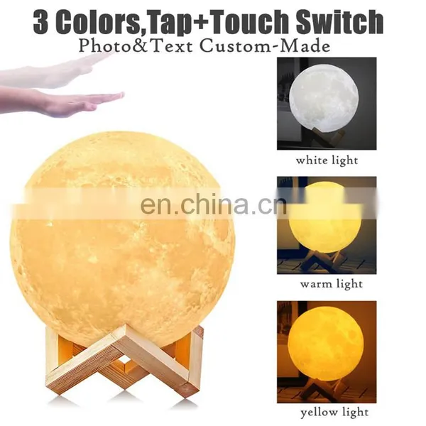 2020 Latest Hot Creative Gift 3d Led Night Light 3 Colors Touch Control Charge 3d Moon Lamp 20cm photo-4