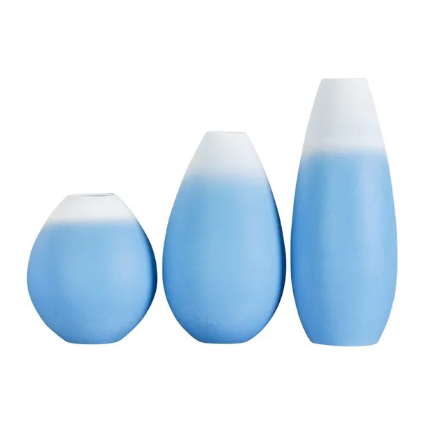 Chinese Simple Hand Made Frost White Blue Ceramic Flower Vase For Hallway Decor photo-5