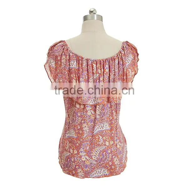 100% Silk Printed Ladies Short Sleeve Top photo-2